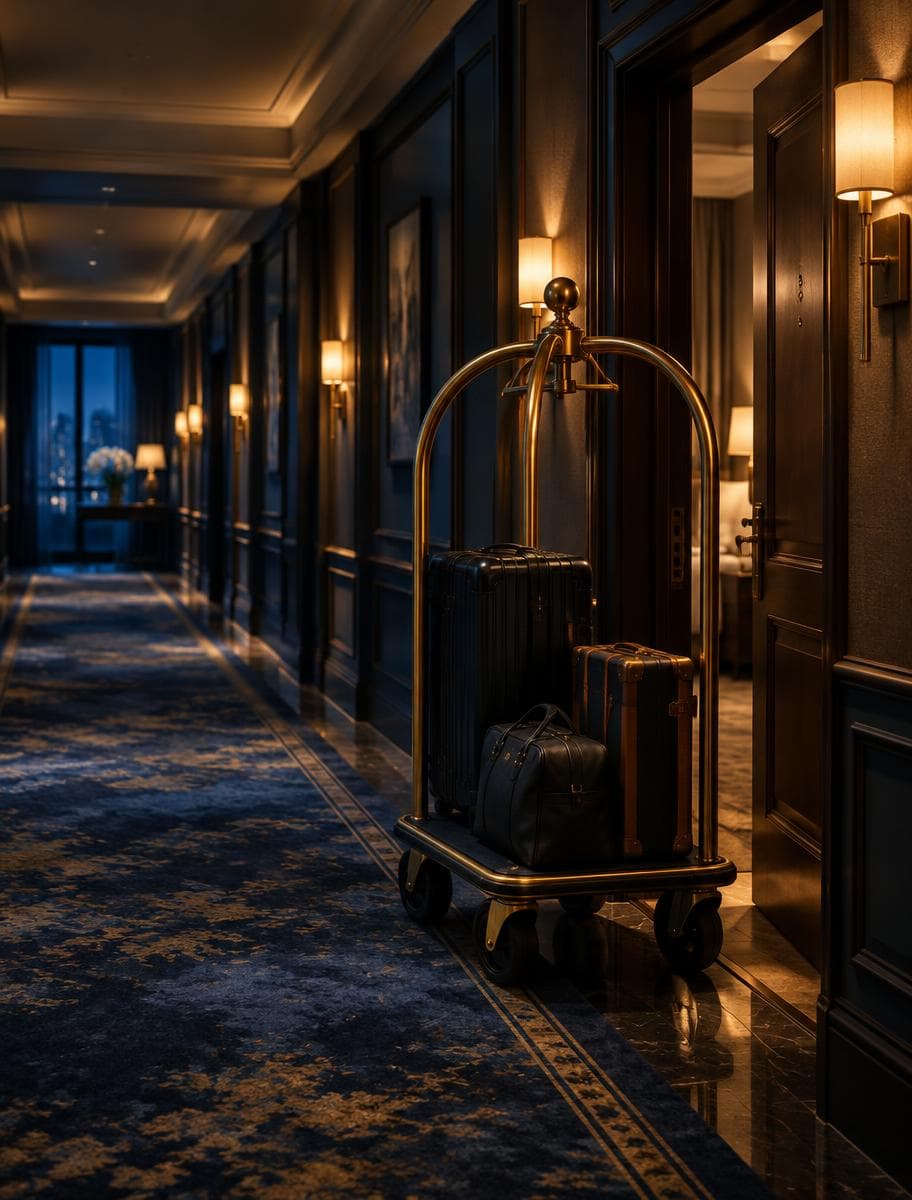Hotel corridor with a bellcart