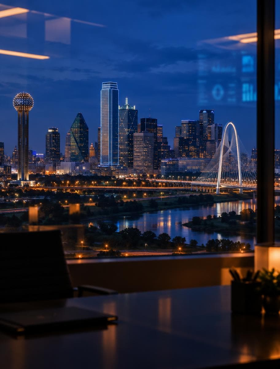 The Dallas skyline viewed from an office